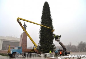 В Бишкеке начали устанавливать главную новогоднюю елку