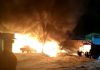 Пожар на СТО в жилмассиве «Красный строитель»: видео от очевидца